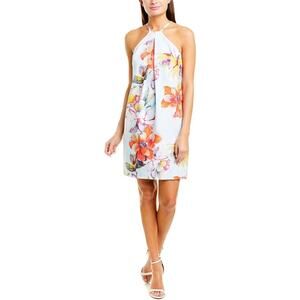 Trina Turk Blue Watercolor Floral Pinch Neck Halter Sleeveless Dress sz 12